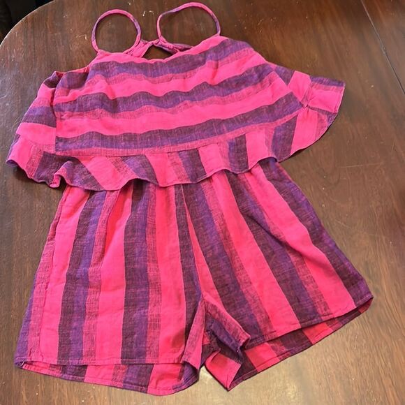 Anthropologie red halter top romper with ruffle back Size S New - Picture 1 of 9